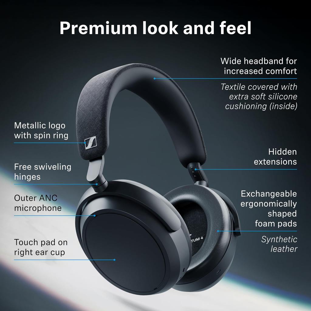 Sennheiser MOMENTUM 4 Wireless Premium Wireless Headphones In Black Noise 60 Hours of Low aptX Adaptive and Copper, High-Performance Drivers,
