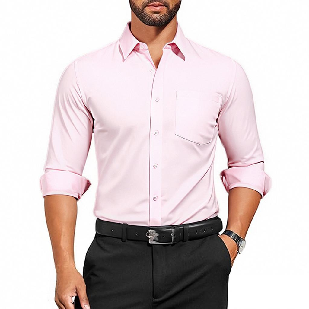 Chemise Homme Sport Fitness Affaires Loisirs Col Retourné Manches Longues