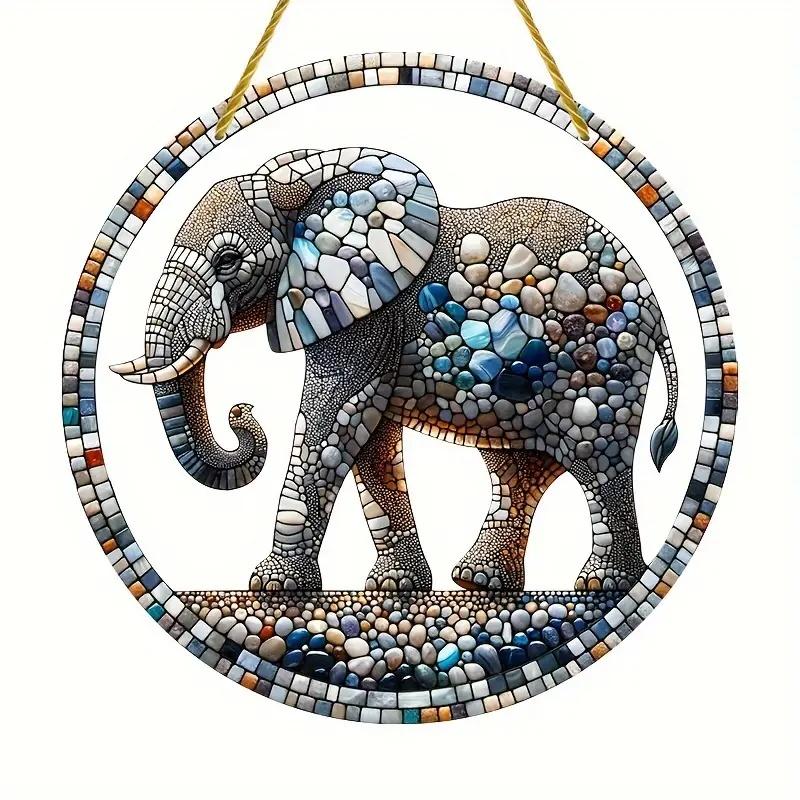 Vintage, Vibrant 2D Elephant Acrylic Circular Catcher, Animal Themed, Novelty Home Decor, Perfect Durable for Bedroom