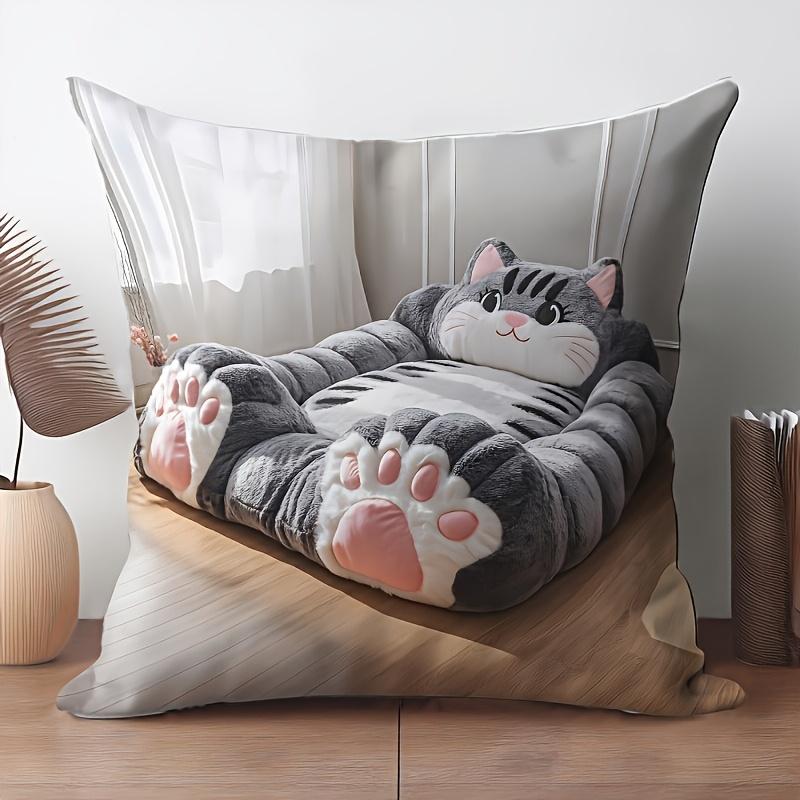 Cute Tabby Cat Pet Bed Pillow Cover 2D Visual Print Adorable Kitten Cushion Case For Sofa Bed Couch Cozy Cat Lover Home Decor