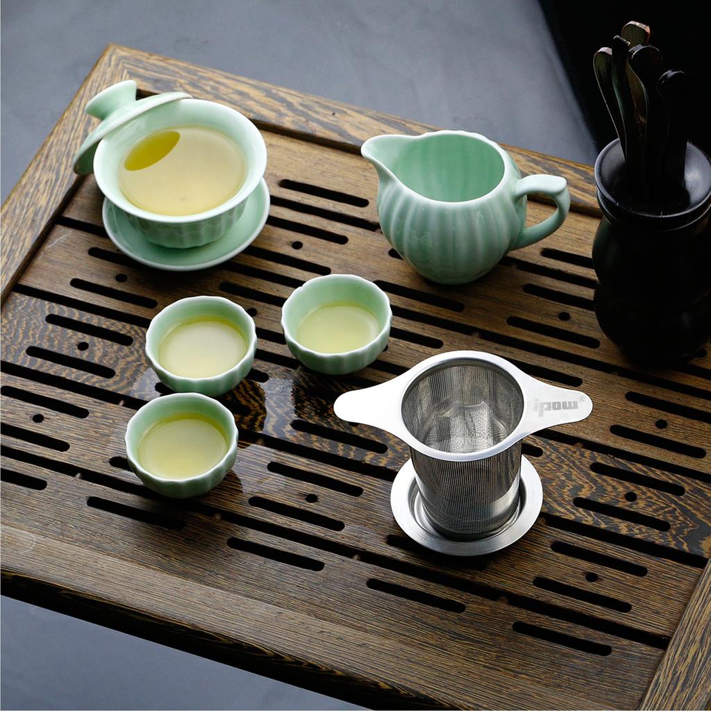 Ipow Tea Strainer, Stainless Steel, Deep Tea Strainer for Mugs, Cups, and Pots, with Dual Handles and Lid