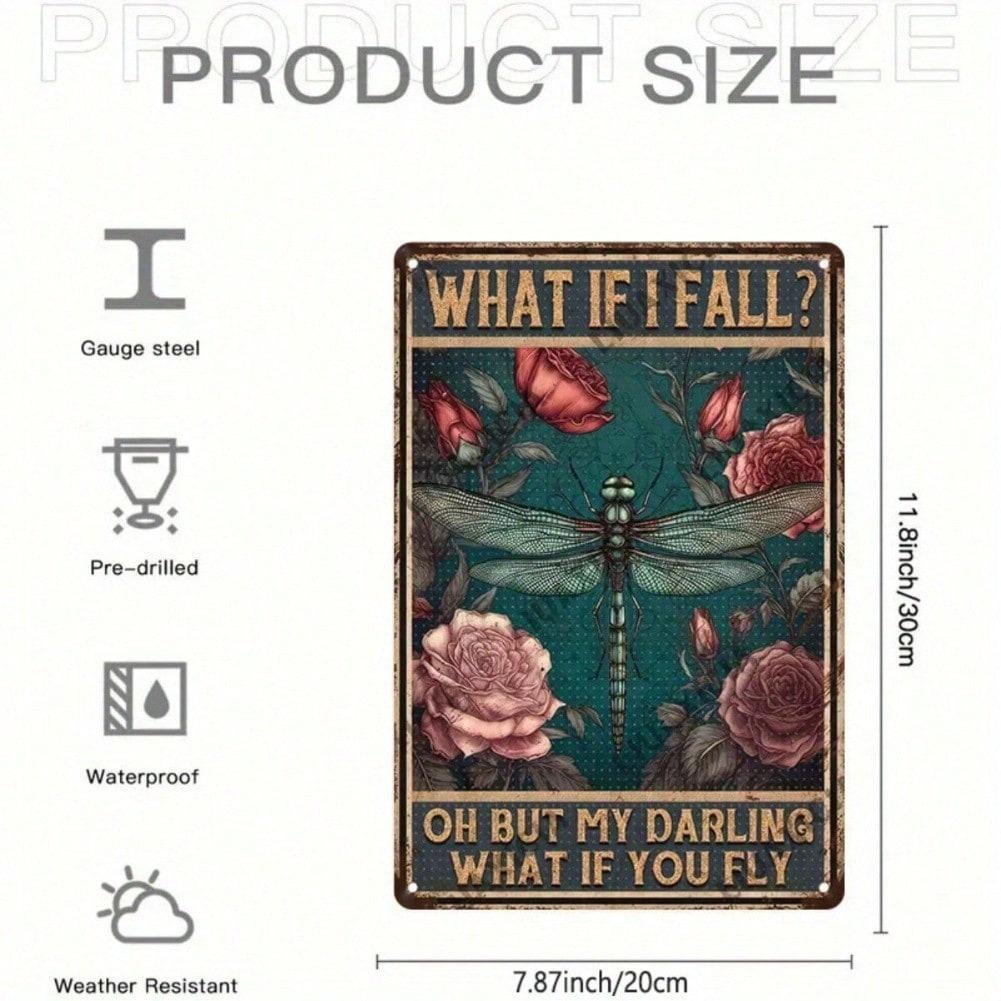 Planetjuice Planetjuice Vintage Floral Dragonfly Metal Tin Sign Motivational Wall Art Gift for Women Nature Lovers Home  Wall Plaque (as the picture,20x30)