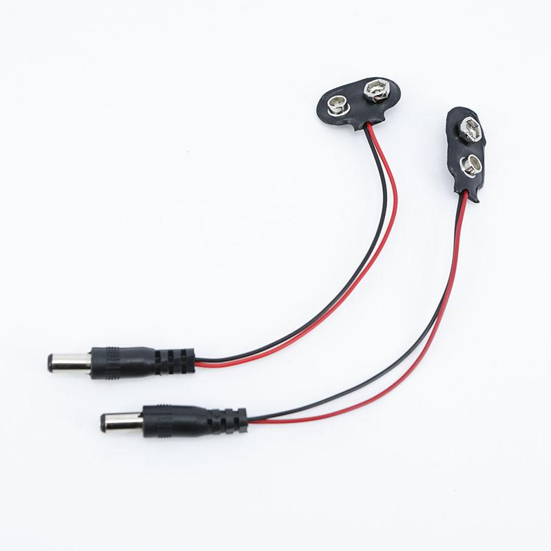 DC 5.5x2.1MM To 9V T I Type Clips Connector Buckle Connect Wires Black Red Cable Connection