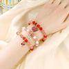 Elegant Handmade Beaded Semi-Precious Stone Bracelet with 18K Copper-Plated Heart LOVE Pendant