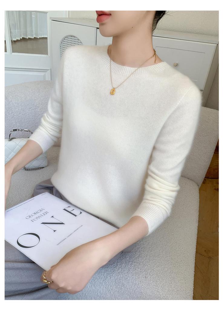 Women's Loose Cashmere Knit Base Layer Sweater - Plain Round Neck for Autumn/Winter