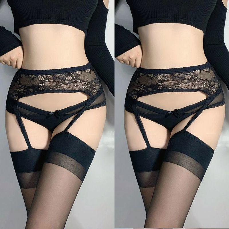 Débardeur en Dentelle de Soie Noire à l'Huile de Cheval Ultra-Doux avec Bas Sexy Hauts sur les Genoux