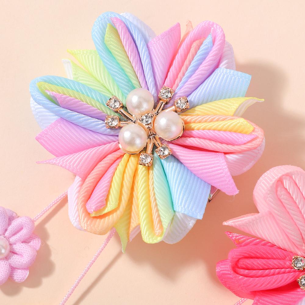 2pcs/set Flower Hair Clips with Flower Tassel Faux Pearl Hairpins Cute Barrettes Hair Accessories for Girls Headwear Hairpin