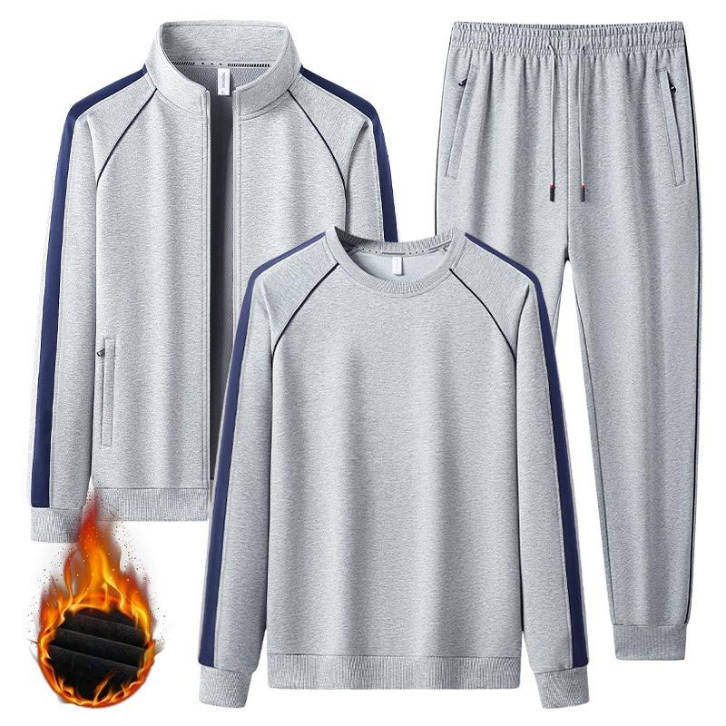 Autumn Winter Sports Set Plus Velvet Jacket+Hoodie+Pants 3Pcs Set Casual Tracksuits Men's Fleece Warm Sweatshirt Set