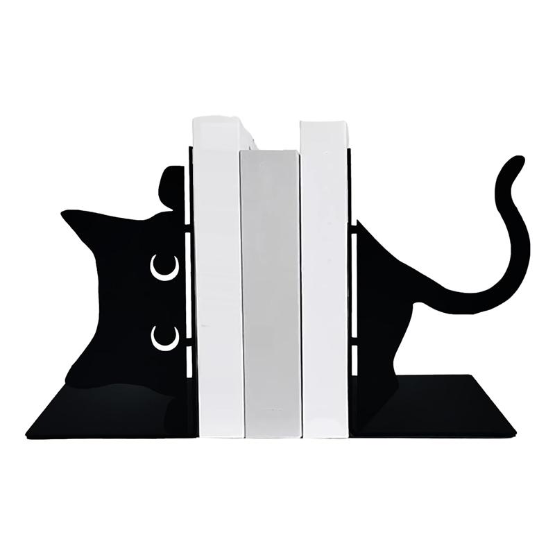 Good-1 Piece Cute Cat Book Ends,Decorative Book Ends, Book Ends Metal For Shelves,Bookshelf Decorative Objects,Home Desk Bookshe