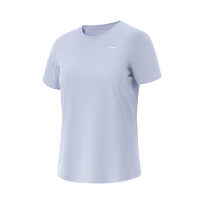Li Ning Série Fitness Cor Sólida Confortável Simples Gola Redonda Respirável Manga Curta Camiseta Mulher Camisetas Azul-Gelo ATSV560-3