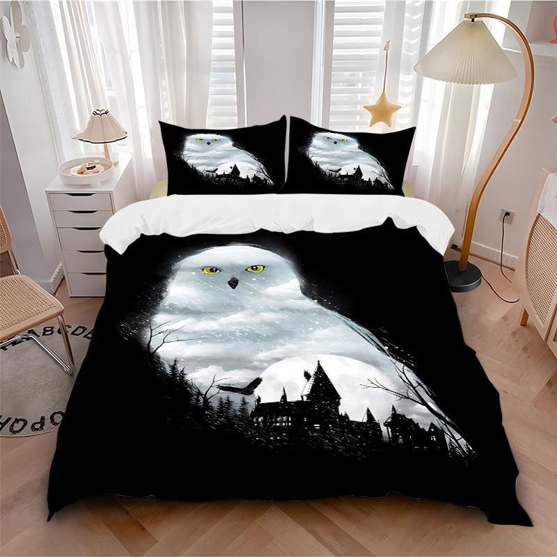 

3pcs Harry Potter Owl Hogwarts Bedding Set, Soft Polyester Duvet Cover and Pillowcases Machine Washable Seasons all suitable 34 135x200cm