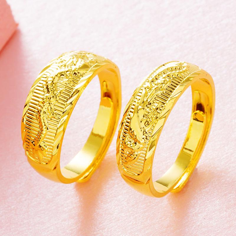 Dragon and Phoenix Open Ring, Male and Female Couple Dragon Pattern Ring