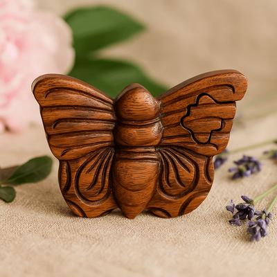 Houten Puzzeldoos Met Geheim Compartiment - Vlinder
