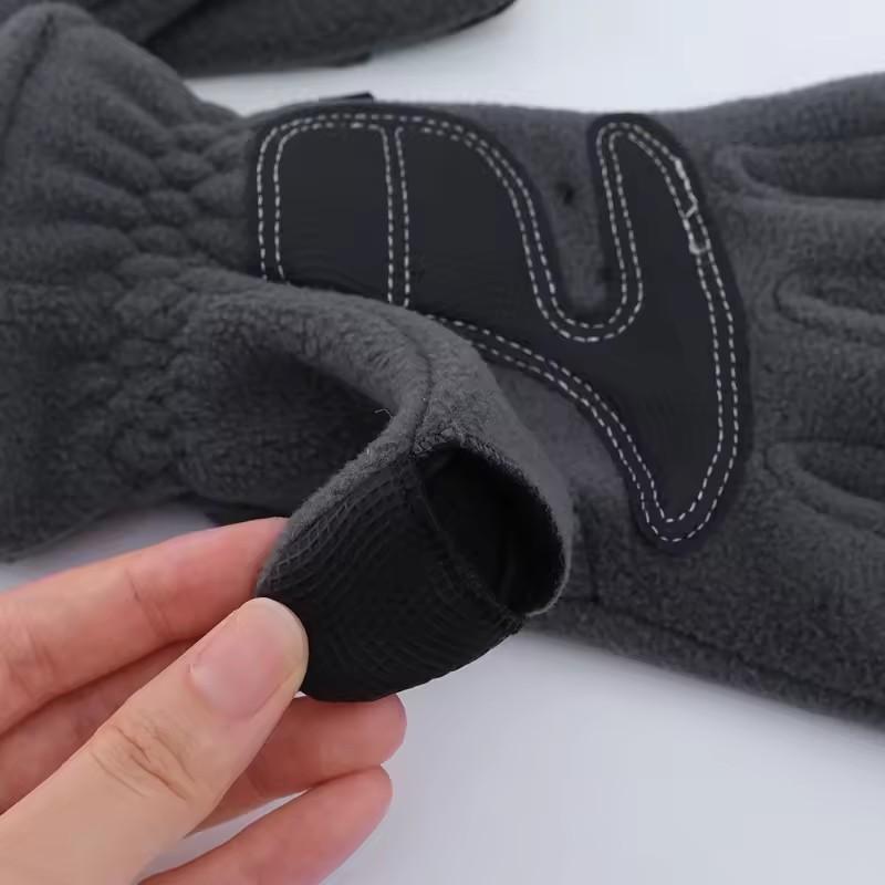 Solid Color Fleece Winter Warm Gloves for Unisex Two Finger Touch Screen Anti Slip Outdoor Motorcycle Riding Wrist Tightening