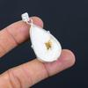 Pear Scolecite Gemstone Handcrafted Daughter Bezel Pendant 925 Sterling Silver