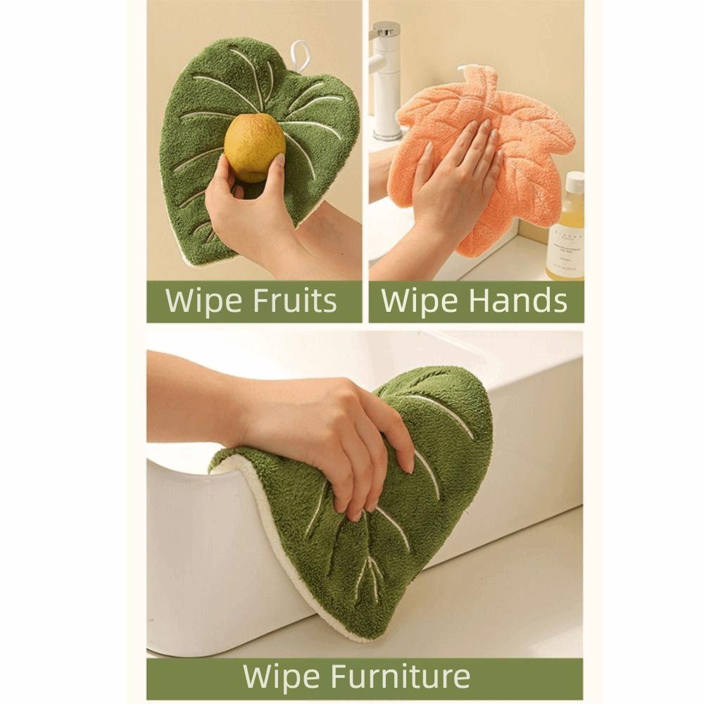 Soft Texture Leaf Style Hand Towel Double-layer Thickened Design Absorbent Handkerchief Highly Absorbent with Hanging Lanyard