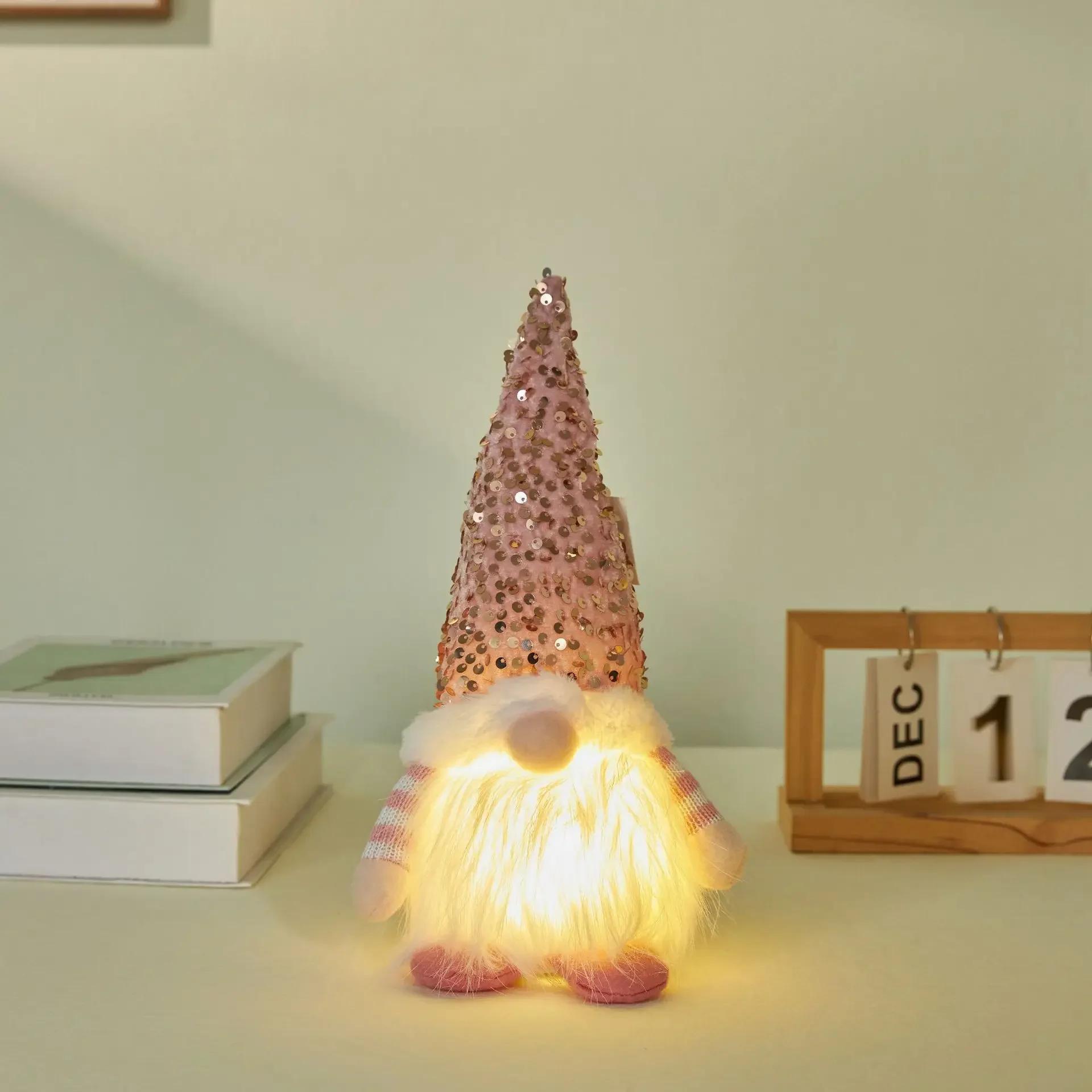 

Светящаяся вязаная кукла-гном Рождественский декор Кукла со светодиодным ночником для дома Рождественские украшения Навидад Новый год 2025 Подарок розовый