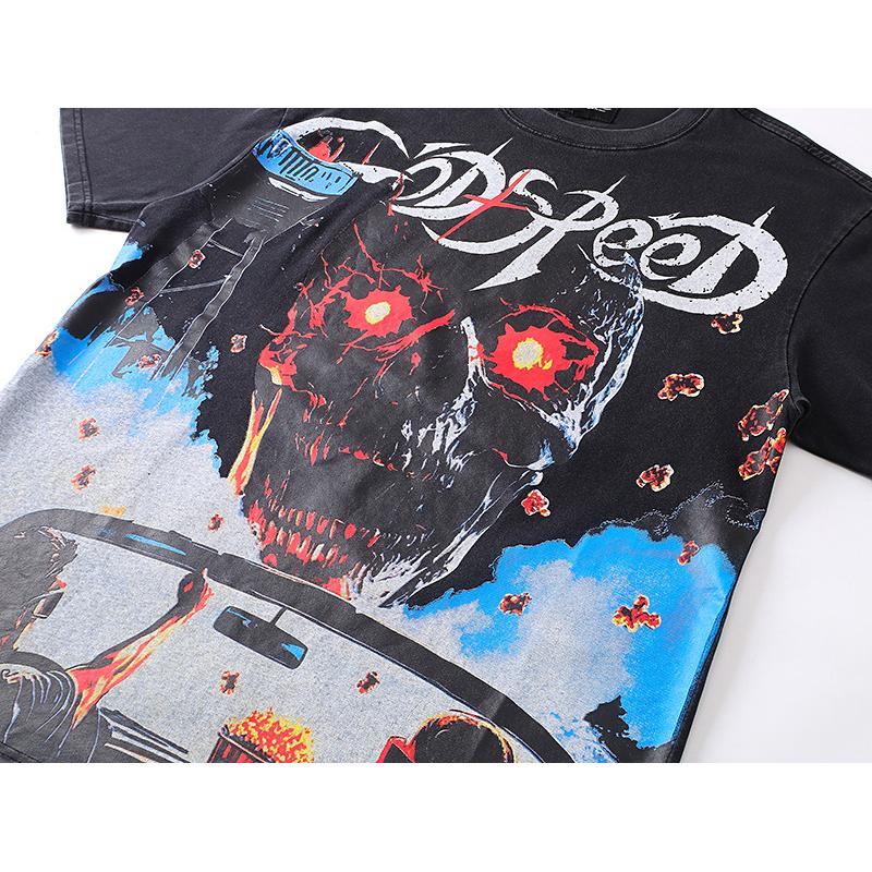 Demonic Skull Drive-In Movie Graphic Oversized Streetwear T-Shirt