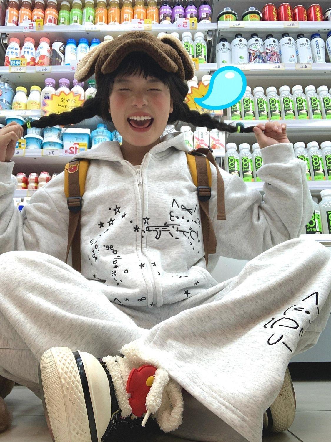 Women s Hooded Long Sleeve Oversized Japanese Korean Style Cartoon Print Zip Up Hoodie Casual Sweatshirt Jacket M