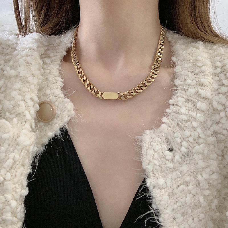

Gold Titanium Steel Thick Chain Necklace - Cool European & American Hip Hop Street Style, Personalized & Versatile Accessory. Gold Bracelet