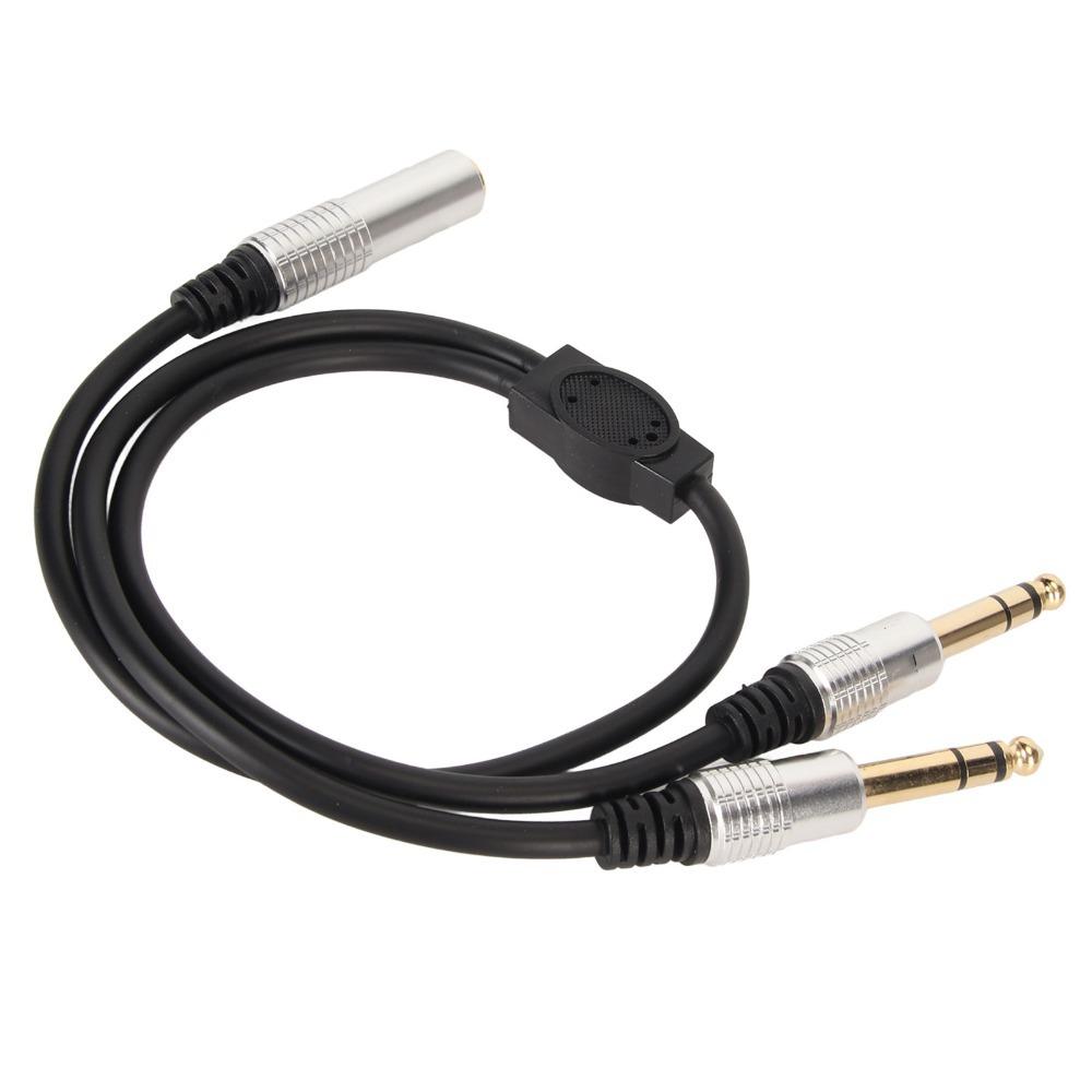 1.6ft 6.35mm Female To 2 Male Cable Plug and Play Speaker Y Extension Cable  Microphone Use