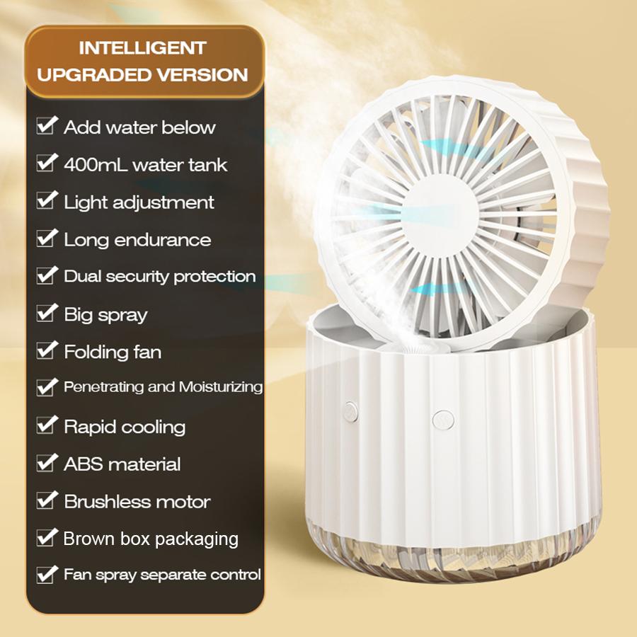 

2024 Новый настольный увлажнитель воздуха объемом 400 мл, портативный кондиционер, складной распылительный вентилятор, туманообразующий вентилятор с атмосферным ночным освещением белый