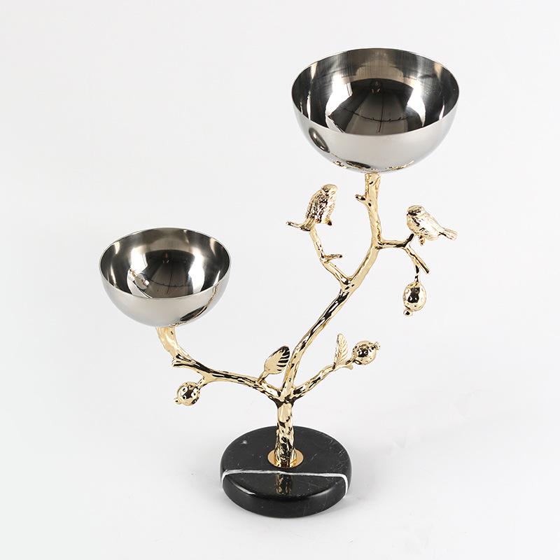 Metal Tray Metal Snack Bowl with Branches and Birds Fruit Platter Golden Bird Candy Plate Home Decoration Accessories