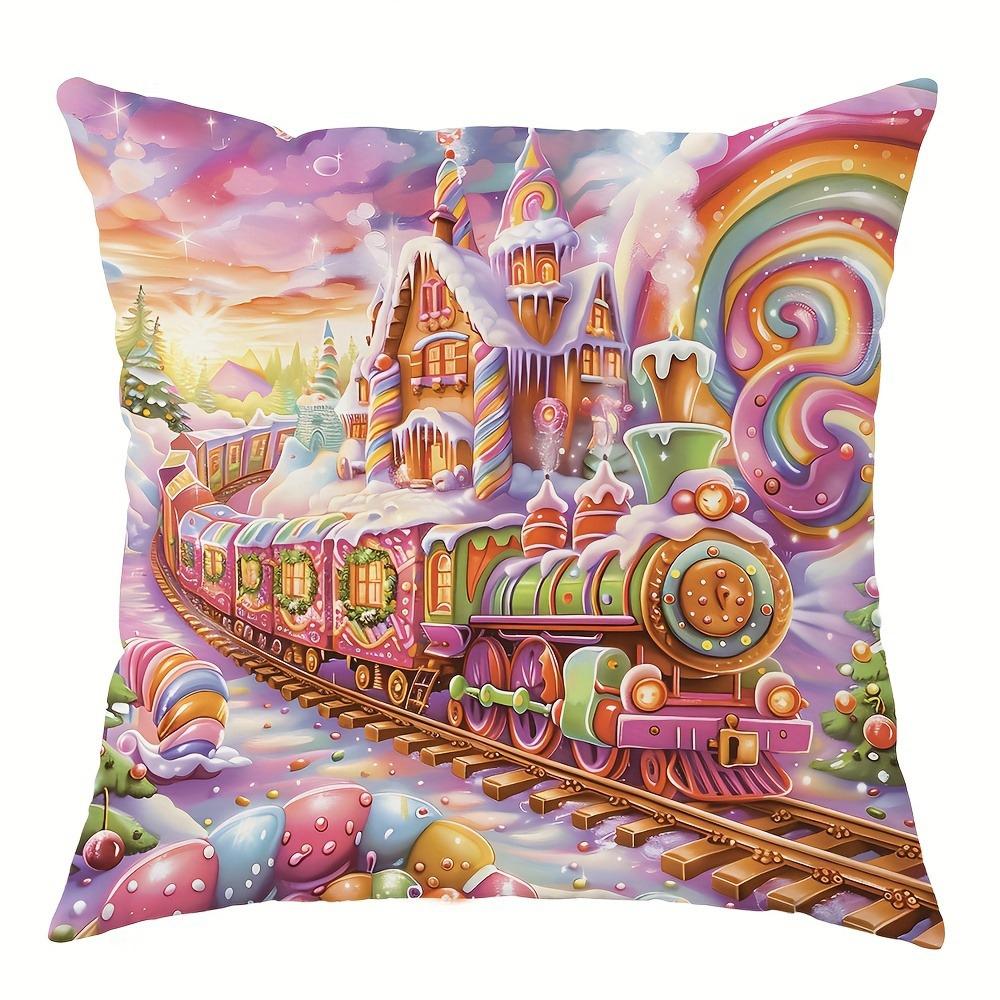 Christmas Decoration Pillowcase Cute Gingerbread Man Color Candy House Pillow Cover Suitable for Home Room Sofa Cushion Cover