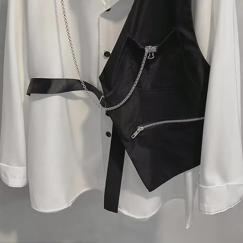 Men's Trendy Layered Street Fashion Two-Piece Suit: Vest & Shirt