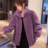 Short Women's Trendy Winter Double-Sided Fleece Stand Collar Hoodie Cardigan Zipper Jacket