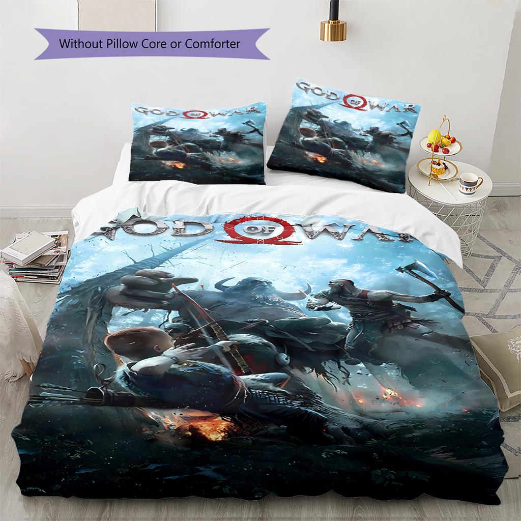 God of War Pattern Bedding Quilt Set Quilt Cover Pillowcase Home Decoration Gift (1 * duvet cover + 2 * pillowcase, without core)