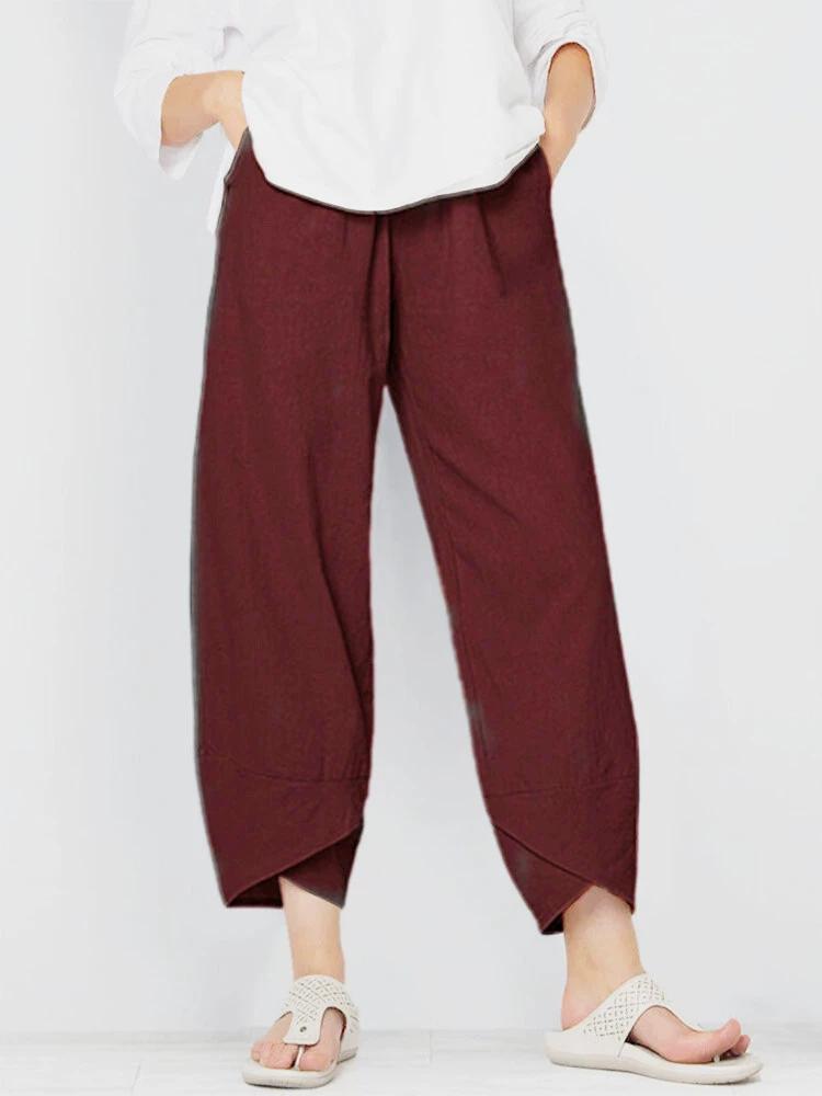 Elastische Taille Katoen Linnen Losse Casual Broek Huisbroek Dames