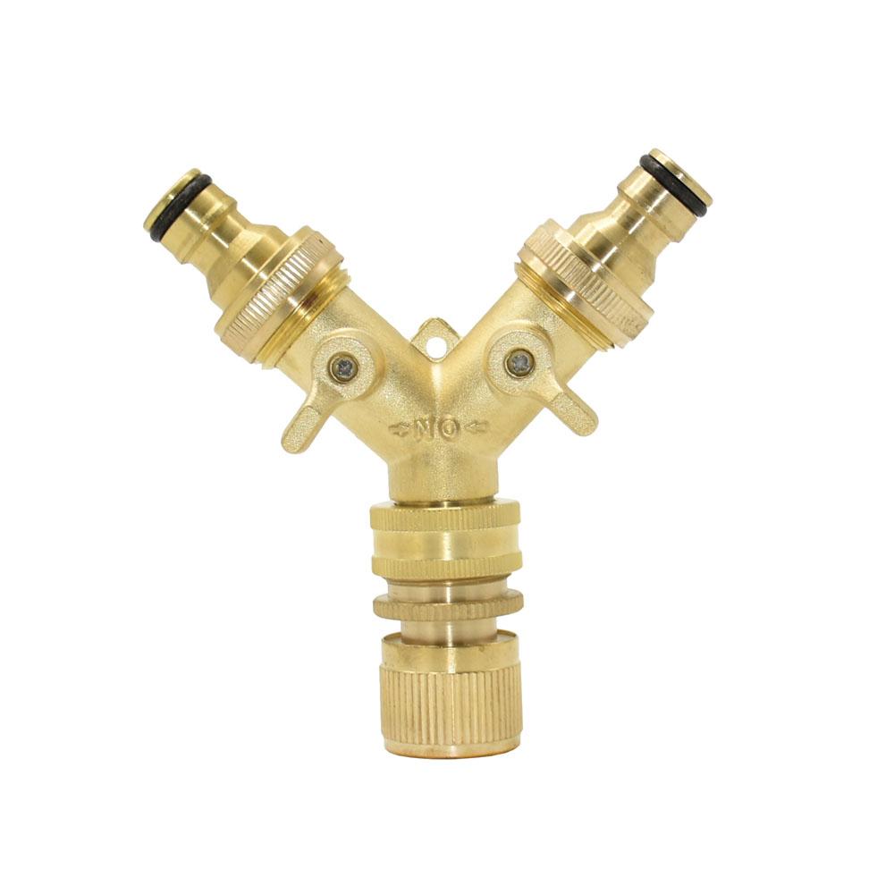 Brass 3/4 Inch Thread 2- Way Garden Tap Water Splitter Copper Y Irrigation Valve 5/8" Quick Connector Cranes Adapter 1pcs