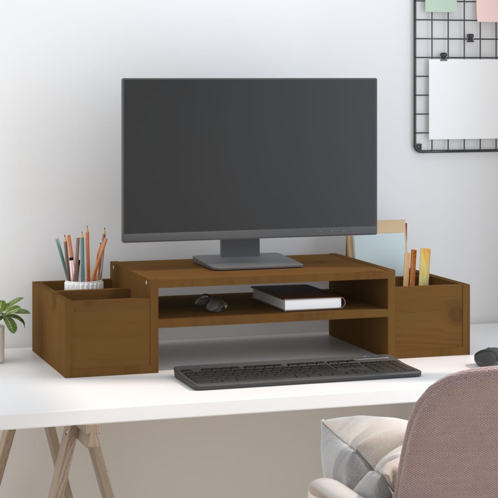 Vidaxl Podstawka Na Monitor, Miodowy Brąz, 70X27,5X15 Cm, Lita Sosna
