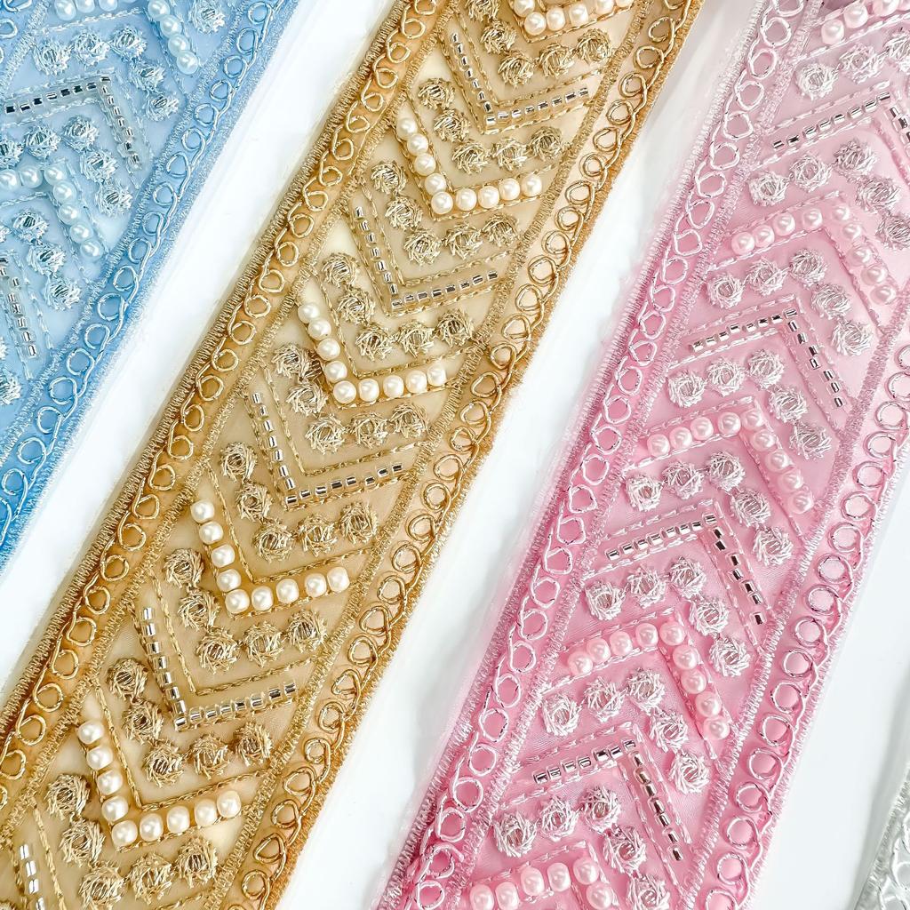 5.5Cm Multi-Color Handmade Beads Bone Rope Barcode Clothing Cuffs Skirt Webbing Ethnic Style Decorative Lace Accessories