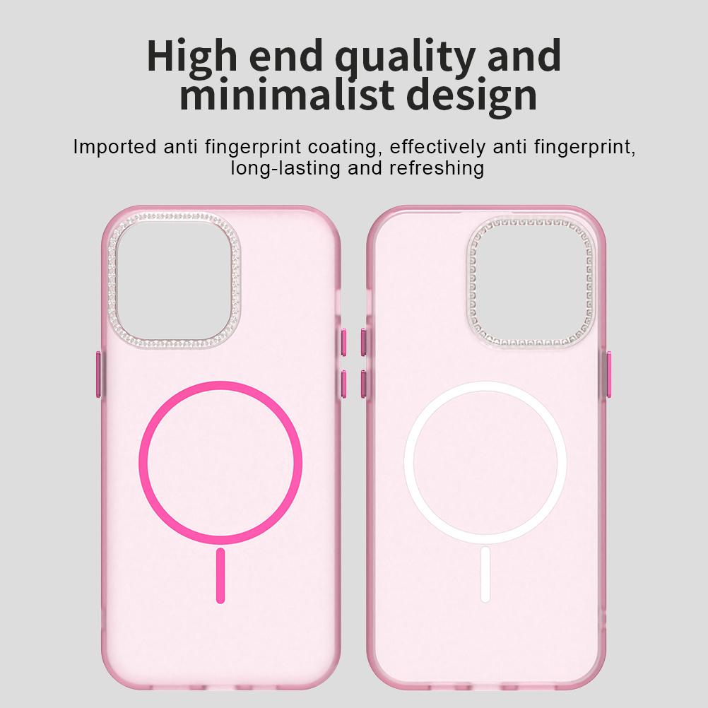 For iPhone 14 Pro Max Case Compatible with MagSafe TPU + PC + PET Phone Cover Rhinestone Decor Lens Frame