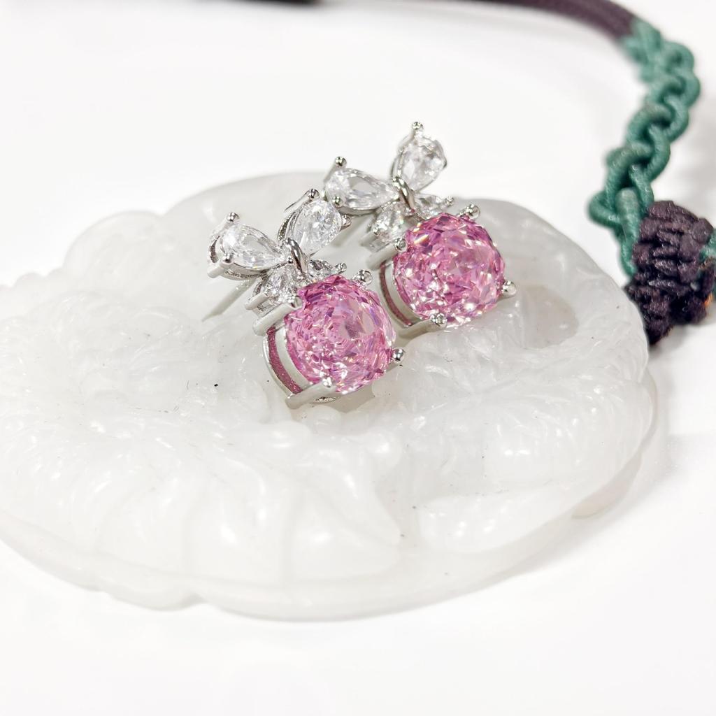 Růžová Sakura Motýlí Šperky Set: Zirkonový prsten, náušnice a přívěsek