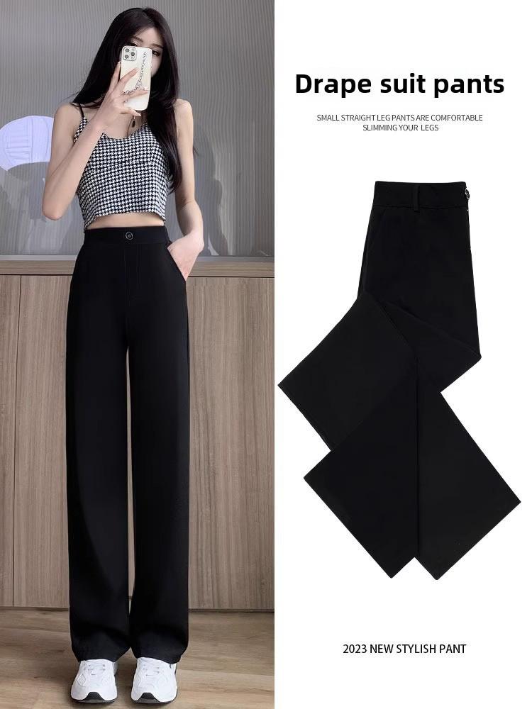 

Женские брюки нового стиля с драпировкой, узкие и широкие штанины - Весна 2024, повседневные корейские костюмные брюки S