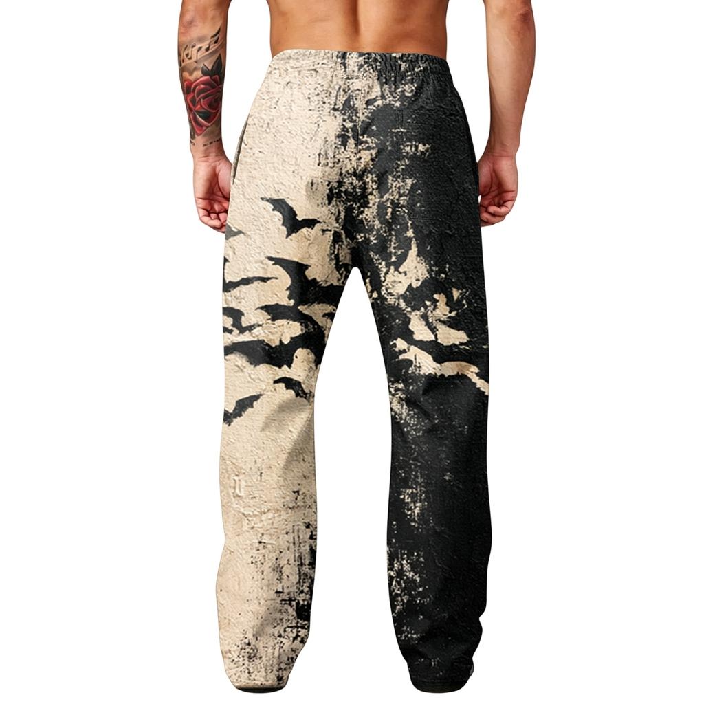 Men's Loose Wide Leg Cargo Jogger Pants with Pockets Halloween Print for Casual Outdoor Wear