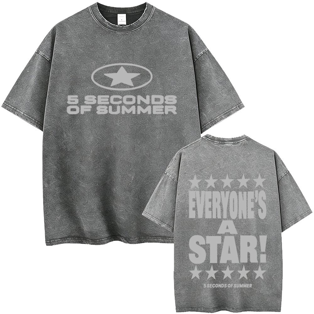 Punk Rock Band 5 Seconds of Summer Washed Vintage Tshirt Everyones A Star Merch 2026 Tshirts Men Women Hip Hop Gothic T Shirt