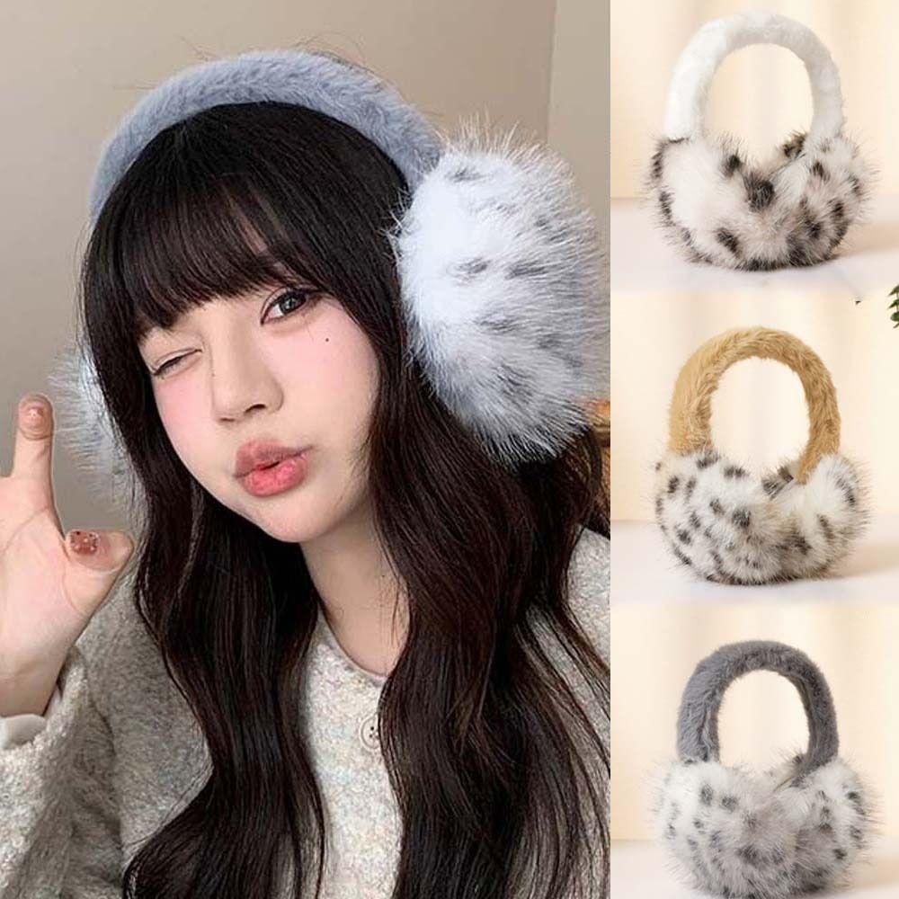 Soft Leopard Print Earmuffs Windproof Winter Thicken Earflap Trendy Foldable Ear Cover  Women