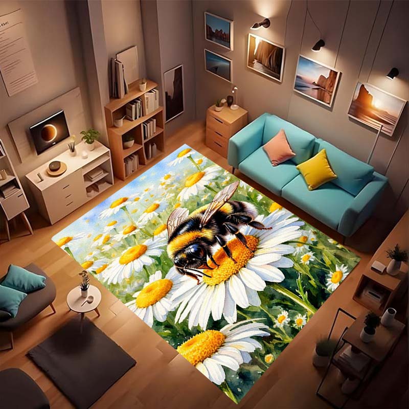 3D cartoon cute bee pattern non-slip rug, soft flannel, washable, non-slip backing, suitable for living room, bedroom, bathroom,