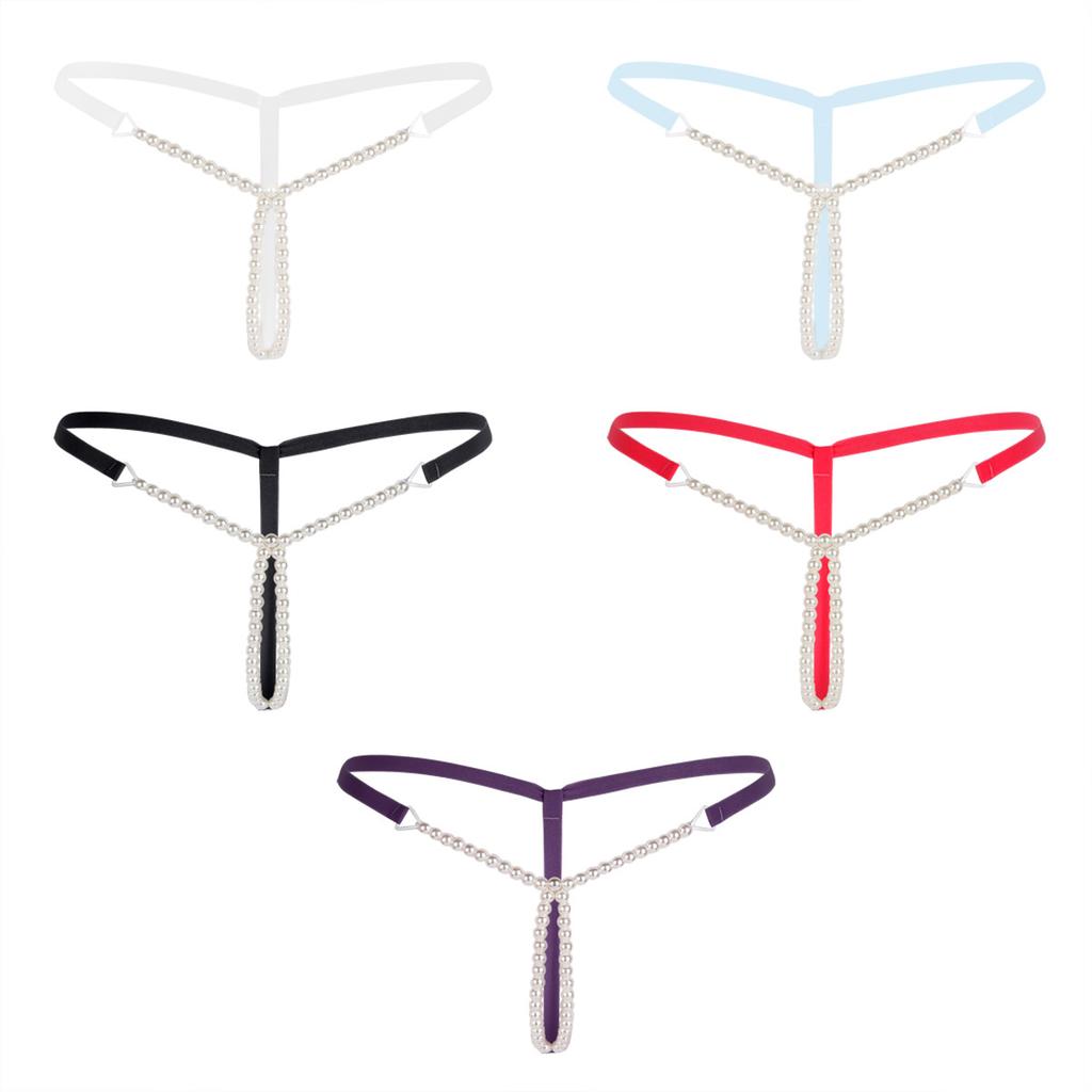 Sexy Pearl G-string Elastic Crotchless Briefs Thongs Underwear G-string Nightwear Women's Erotic Panties Underwear Clubwear