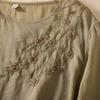 Women's Solid Color Cotton And Linen Long-sleeved Embroidered Retro Breathable T-shirt Round Neck Top