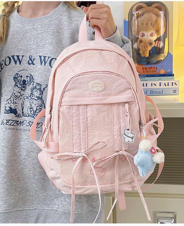 Korean Style Women's Casual Nylon Backpack - Cute, Large Capacity, Solid Color, Fresh Design, Small Laptop Compatible