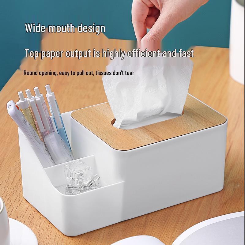 Multi-Purpose Wooden Lid Tissue Box & Remote Storage