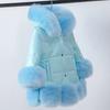 Winter Kids Girls PU Patchwork Faux Fur Collar Down Jacket Coat Children Thick Warm Hooded Parkas Outerwear