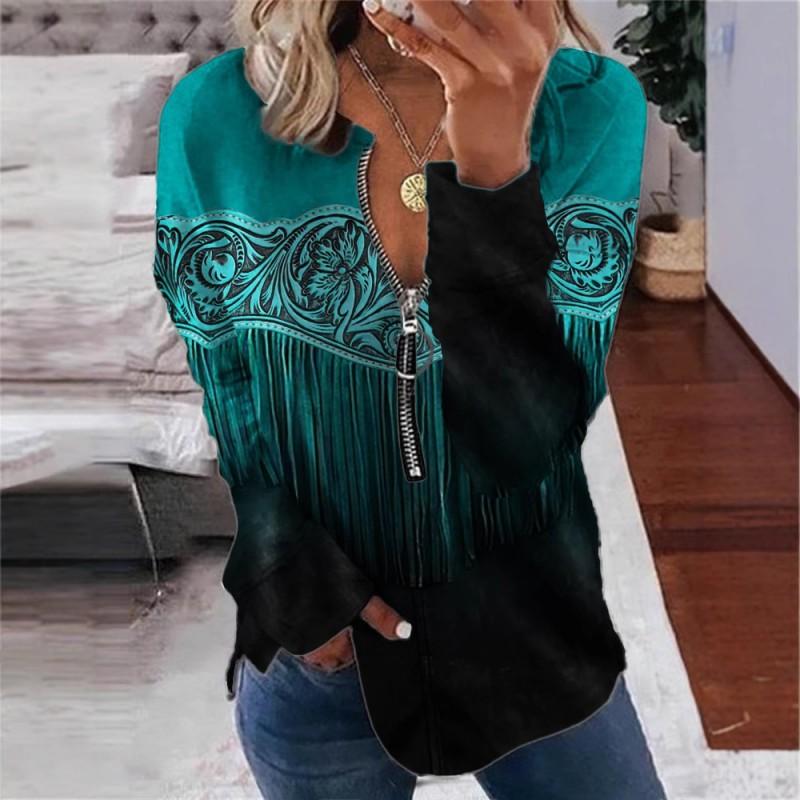 Womens Trendy Abstract Print Half-Zip Long Sleeve Hooded Sweatshirt Streetwear