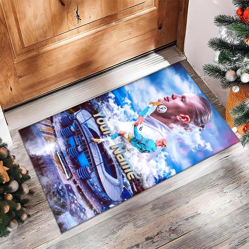 Erling Haaland Printed Crystal Velvet Rug Non‑Slip Crystal Velvet Carpet For Sofa Bedroom Indoor Home Decoration