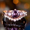 Charm Female Rose Gold Color Purple Round Zircon Stone Engagement Ring Set Vintage Bridal Wedding Bands Party Jewelry For Women